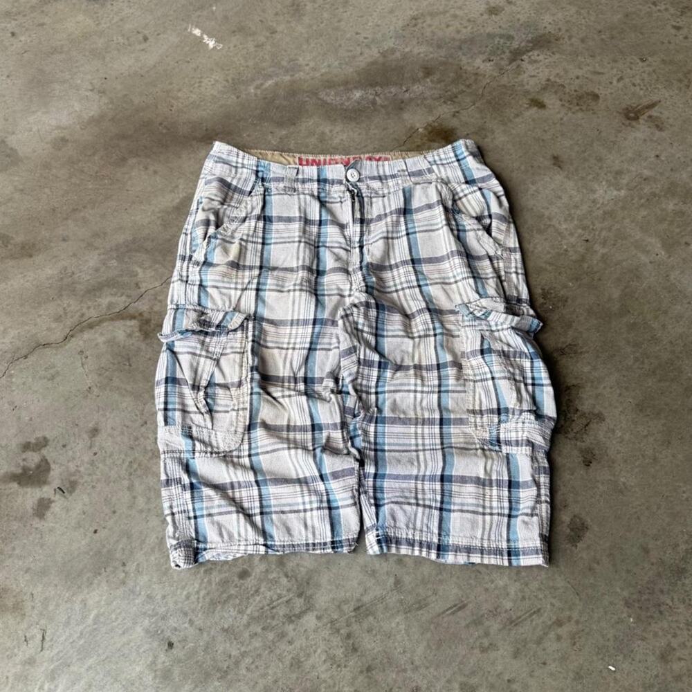 Y2K Union Bay Blue & White Plaid Cotton Cargo Shorts